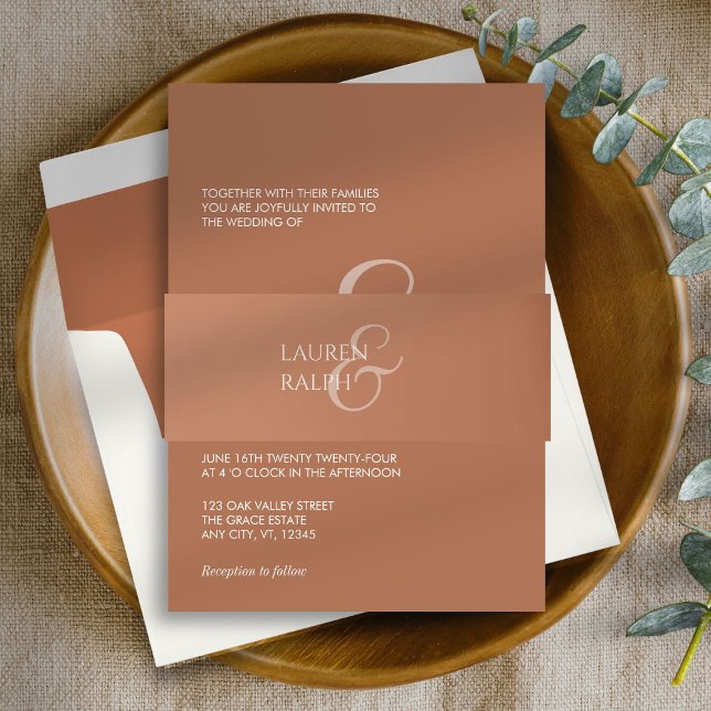 Chic Ochre & Ivory Minimalist Script Wedding  Invitation Belly Band (Creator Uploaded)