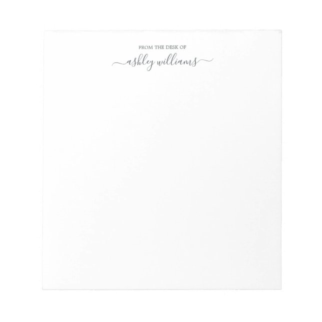 Chic Off-Black Script From the Desk of Name Custom Notepad (Front)