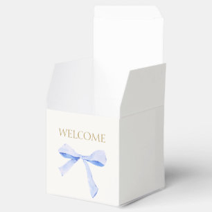 Chic Off White   Blue Ribbon Wedding Welcome Favour Box