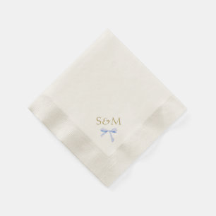 Chic Off White Blue Ribbon Wedding Welcome Napkin