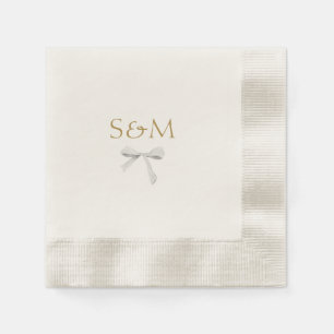 Chic Off White   White Ribbon Wedding Welcome Napkin