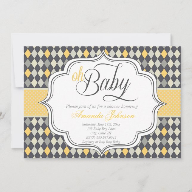 Chic Oh Baby Argyle Baby Shower Invite (Front)