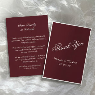 Chic Old Money Deep Red Classic Wedding Thank You Card