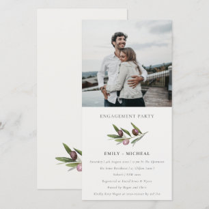 Chic Olive Branch Foliage Engagement Photo Card