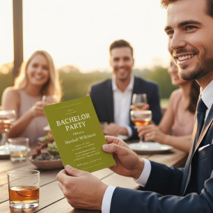Chic Olive Green Groom's Party Invite QR Code RSVP
