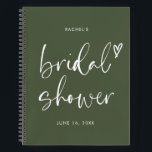 Chic Olive Green Script Bridal Shower Gift List Notebook<br><div class="desc">This notebook is a must-have accessory for any bride-to-be who wants to keep track of her gifts in style. The Chic Olive Green Script Bridal Shower Gift List Notebook is a beautiful and practical way to record all the gifts you receive on your special day. The olive green colour provides...</div>