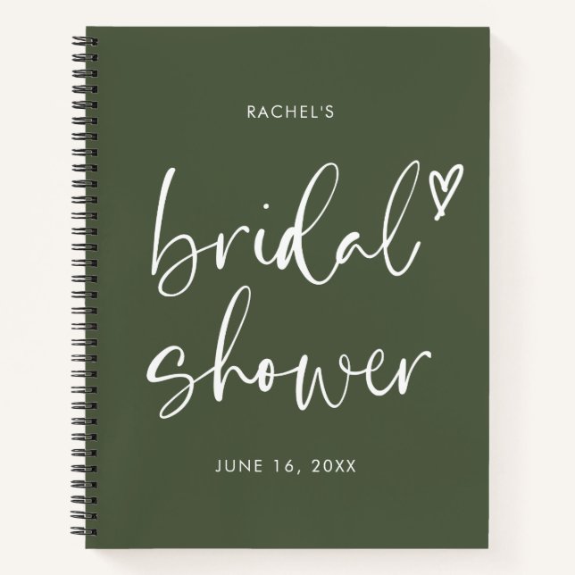 Chic Olive Green Script Bridal Shower Gift List Notebook (Front)