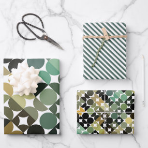 Chic Olive Green Taupe Beige Circles Art Pattern Wrapping Paper Sheet