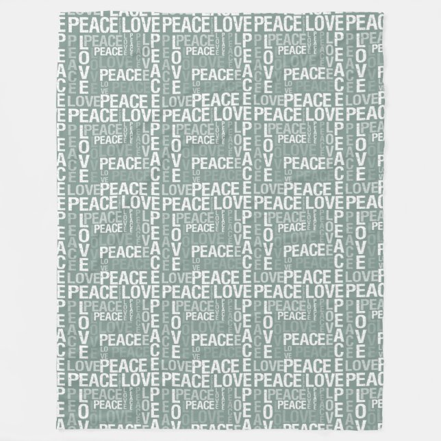 Chic Olive Green White Peace Love Christmas Fleece Blanket (Front)