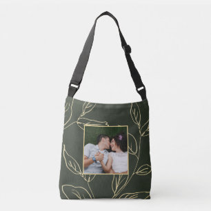Chic Olive Green with Faux Gold Botanical Photo Crossbody Bag