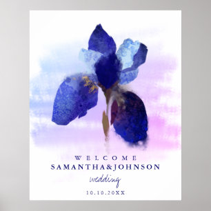 Chic Ombre Blue Iris Watercolor Floral Wedding Poster