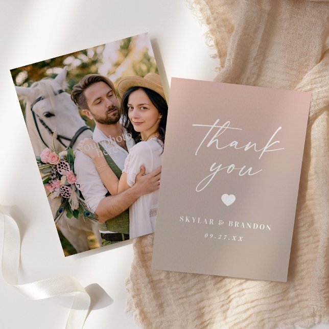 Chic Ombre Blush Pink & Khaki Beige Wedding Thank You Card (Creator Uploaded)
