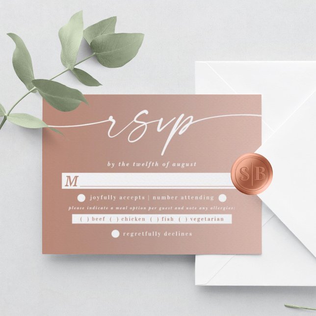 Chic Ombre Clay & Blush Pink Wedding Meal Choice RSVP Card (Creator Uploaded)