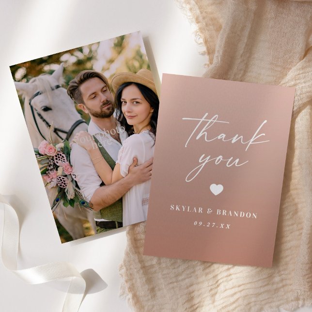 Chic Ombre Clay Terracotta & Blush Pink Wedding Thank You Card (Creator Uploaded)