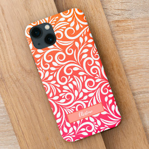 Chic Ombre Floral Pattern Elegant Name Pink Orange Case-Mate iPhone Case