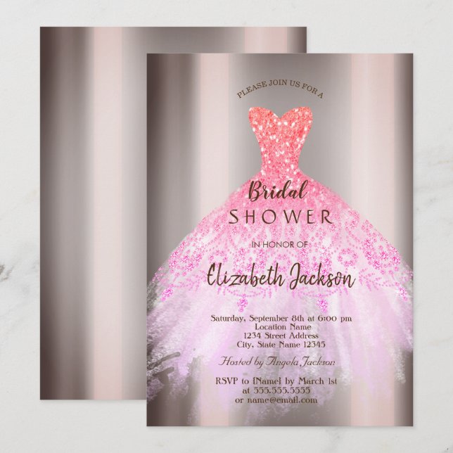 Chic Ombre Glitter Dress, Bridal Shower Invitation (Front/Back)