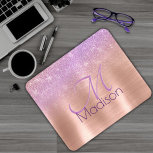 Chic ombre pink rose blush glitter monogram mouse mat