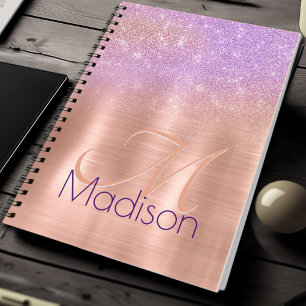 Chic ombre pink rose blush glitter monogram notebook