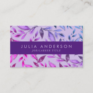 Chic Ombre Purple Violet Botanical Leaves Pattern Business Card