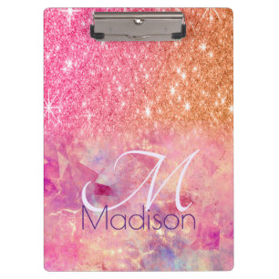 Chic ombre rose blush pink glitter monogram clipboard