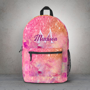 Chic ombre rose blush pink glitter monogram printed backpack