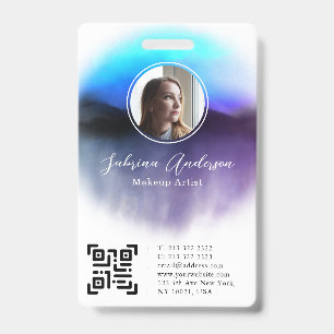 Chic Ombre Watercolor Abstract Script Photo Logo ID Badge