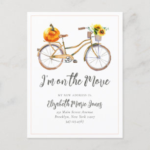 Chic On the Move Pumpkin Sunflower Bicycle Moving Announcement Postcard