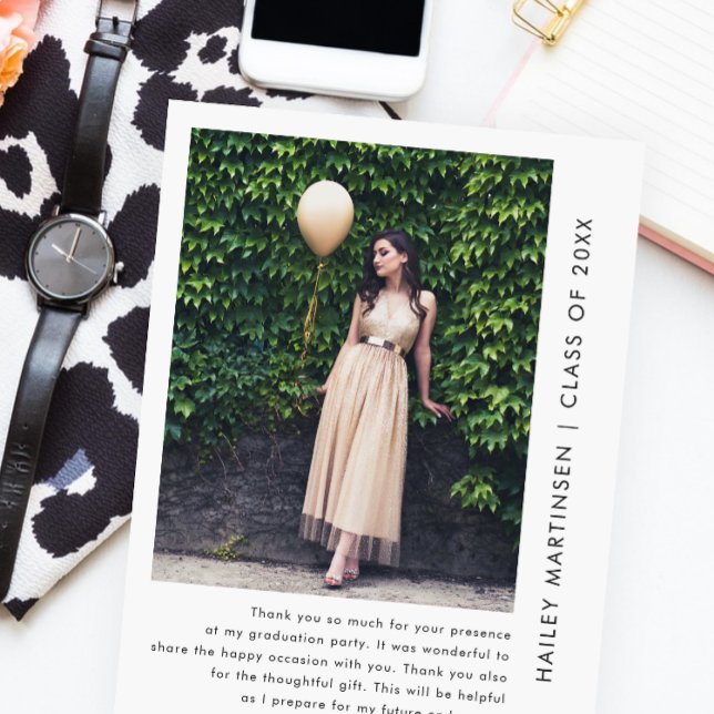 Chic One Photo Thank You Message Graduation Postcard (Creator Uploaded)