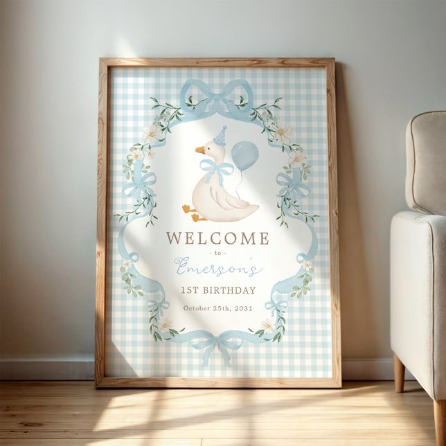 Chic One Silly Goose Blue Balloon Birthday Welcome Poster (Creator Uploaded)