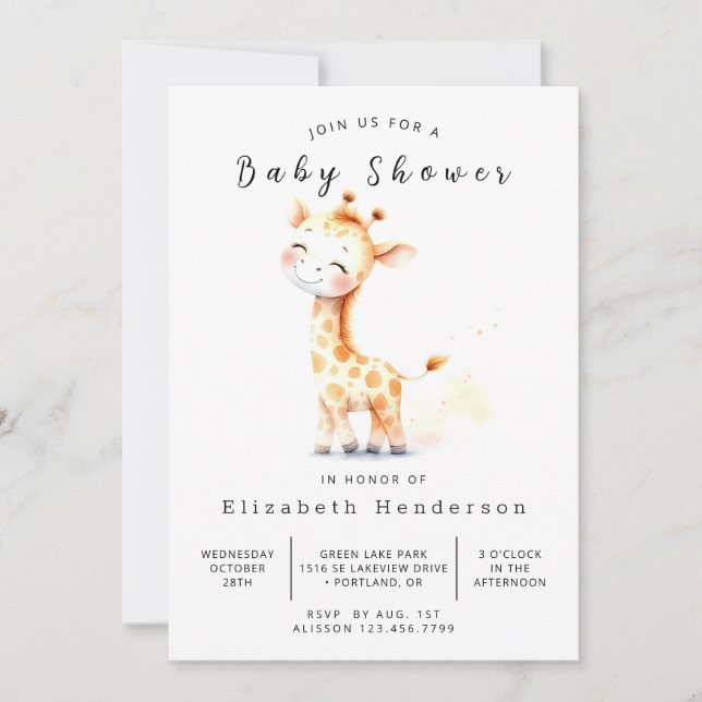 Chic Online Giraffe Baby Shower  Invitation (Front)