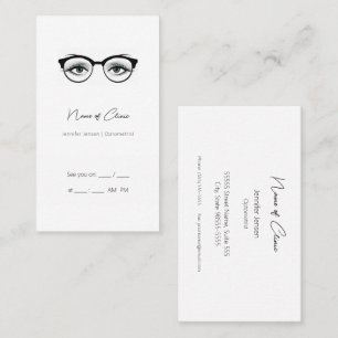 Chic Optometrist Blue Eyes Glasses Appointment Business Card