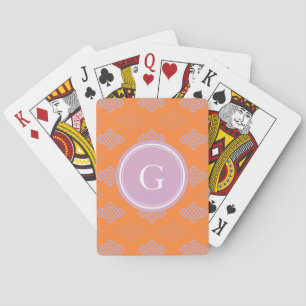 Chic orange abstract geometric pattern monogram playing cards
