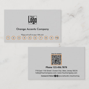 Chic Orange Accents Logo Social Media QR Code Loyalty Card
