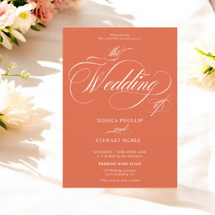 Chic orange all in one calligraphy wedding invitation
