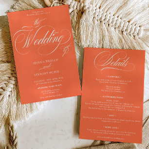 Chic orange all in one calligraphy wedding invitation