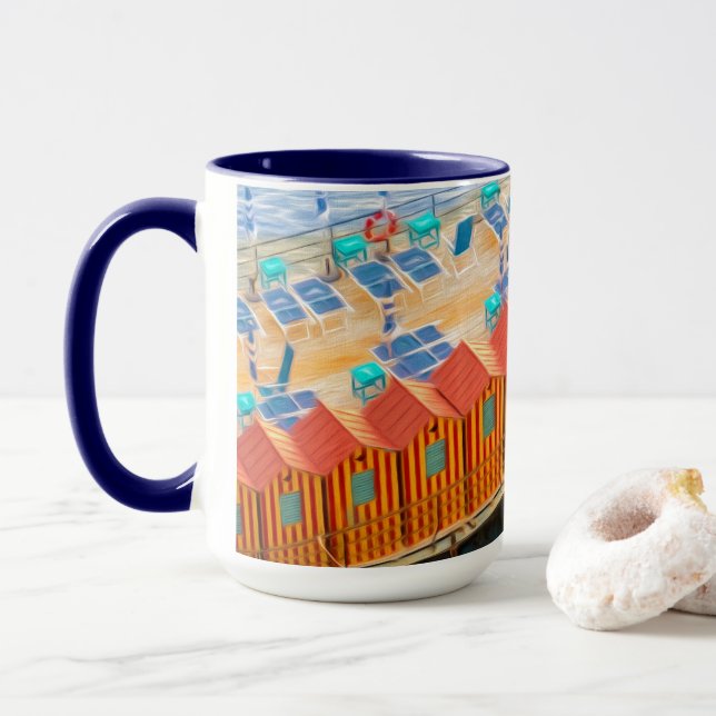 Chic Orange and Blue Cabanas Beach Style Mug (With Donut)