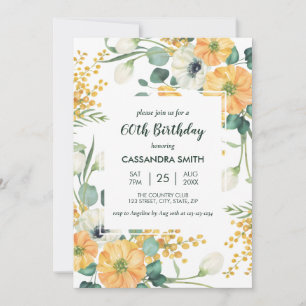 Chic Orange Anemone Greenery Floral Birthday Invitation