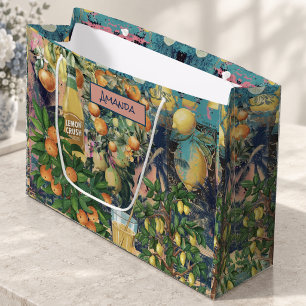 Chic Orange Blue Sicilian Citrus Collage Large Gift Bag