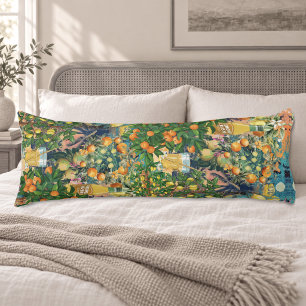 Chic orange blue turquoise sicilian citrus collage body cushion