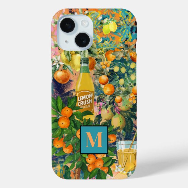 Chic orange blue turquoise sicilian citrus collage Case-Mate iPhone case (Back)