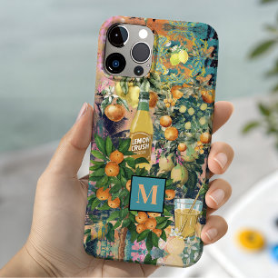 Chic orange blue turquoise sicilian citrus collage iPhone 15 case