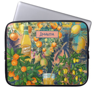 Chic orange blue turquoise sicilian citrus collage laptop sleeve