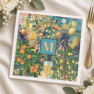 Chic orange blue turquoise sicilian citrus collage napkin