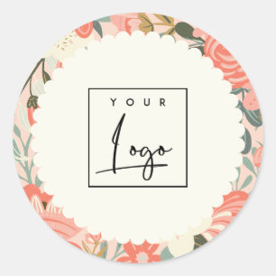 Chic Orange Blush Pink Green Ambrosia Floral Logo Classic Round Sticker