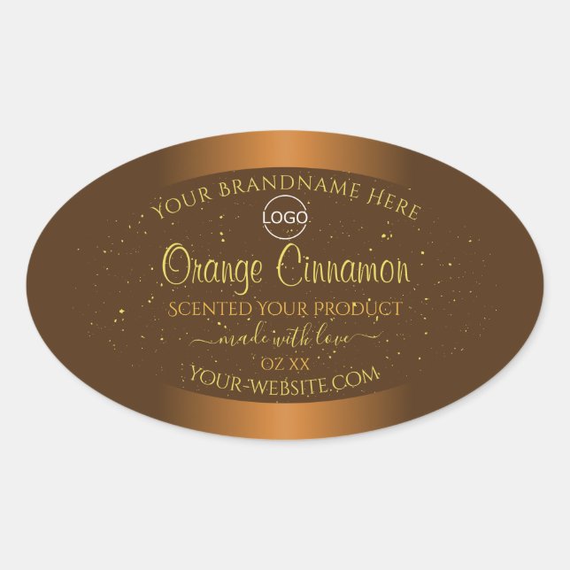 Chic Orange Brown Product Labels Gold Glitter Logo (Front)