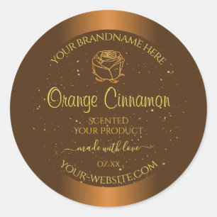 Chic Orange Brown Product Labels Gold Glitter Rose