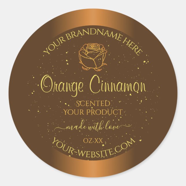 Chic Orange Brown Product Labels Gold Glitter Rose (Front)