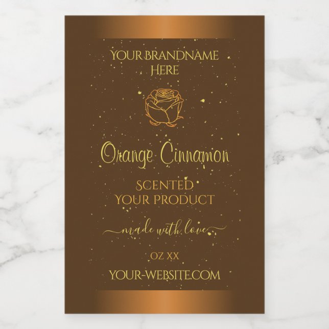 Chic Orange Brown Product Labels Gold Glitter Rose (Single Label)