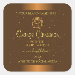 Chic Orange Brown Product Labels Gold Glitter Rose