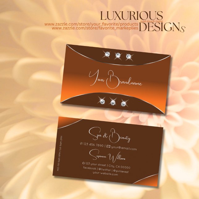 Chic Orange Brown with Silver Decor Sparkly Jewels Business Card (Creator Uploaded)